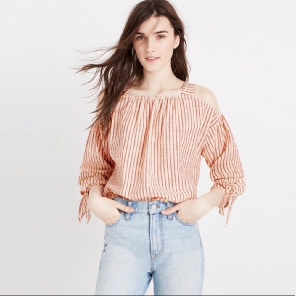 Red & White Striped Off the Shoulder Madewell Top